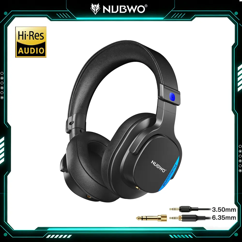 NUBWO HD01 High Quality Wired Over-Ear Headphones - Hi-Res Audio, 3.5mm/6.35mm Detachable Jack, 45mm Drivers, 180° Flip Earpads, Noise Isolating Stereo, Not Water Resistant, for Recording (Black), Wired Headphones, Stereo Headset, High Quality Headphones,