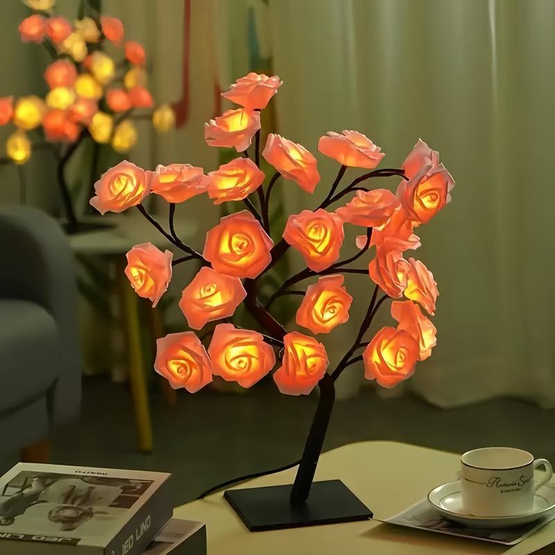 Romantic glowing rose tree, USB plug-in model, suitable for home decoration, party atmosphere lights, send friends birthday gift small table lamp, bedroom, living room decorations