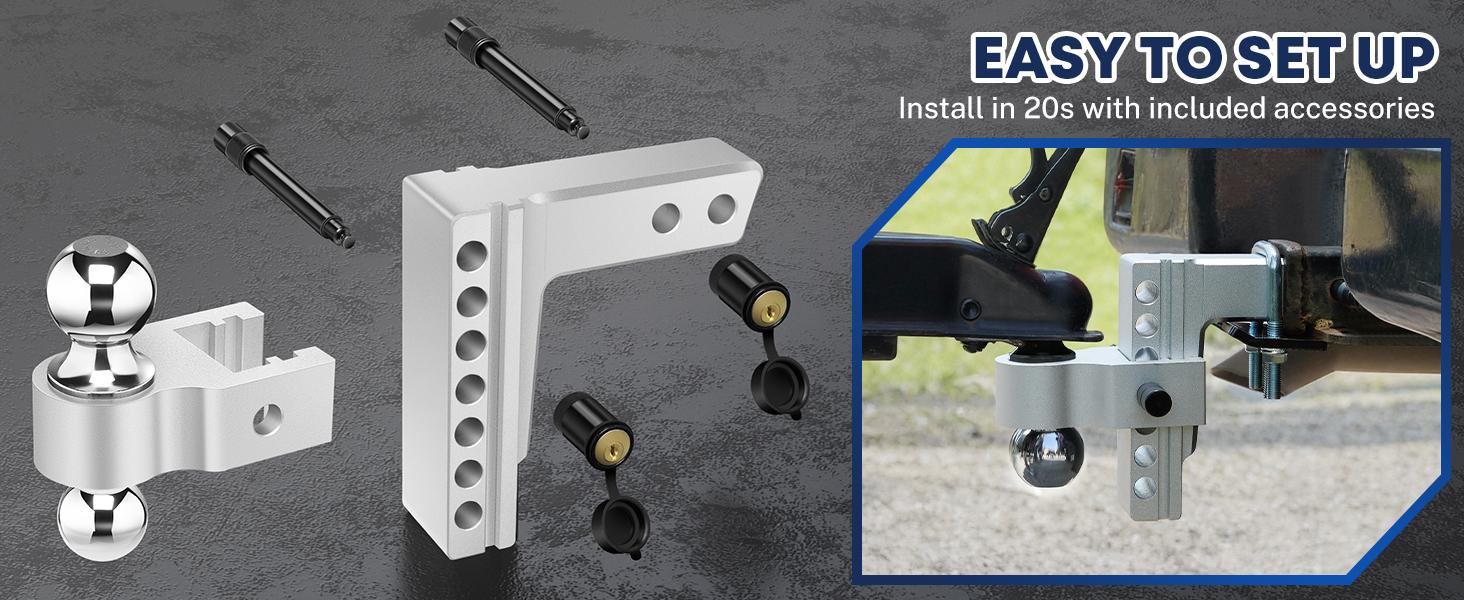 6"Drop Adjustable Trailer Hitch Kit Fit 2" & 2.5" Receiver, Drop Hitch with 3 Ball 1-7/8", 2", 2-5/16", 12500 LBS GTW Heavy Duty Tow Hitch with Anti-Theft Lock Pins Mounted Lawn Ripper Plow Multi-Purpose Tri Mount