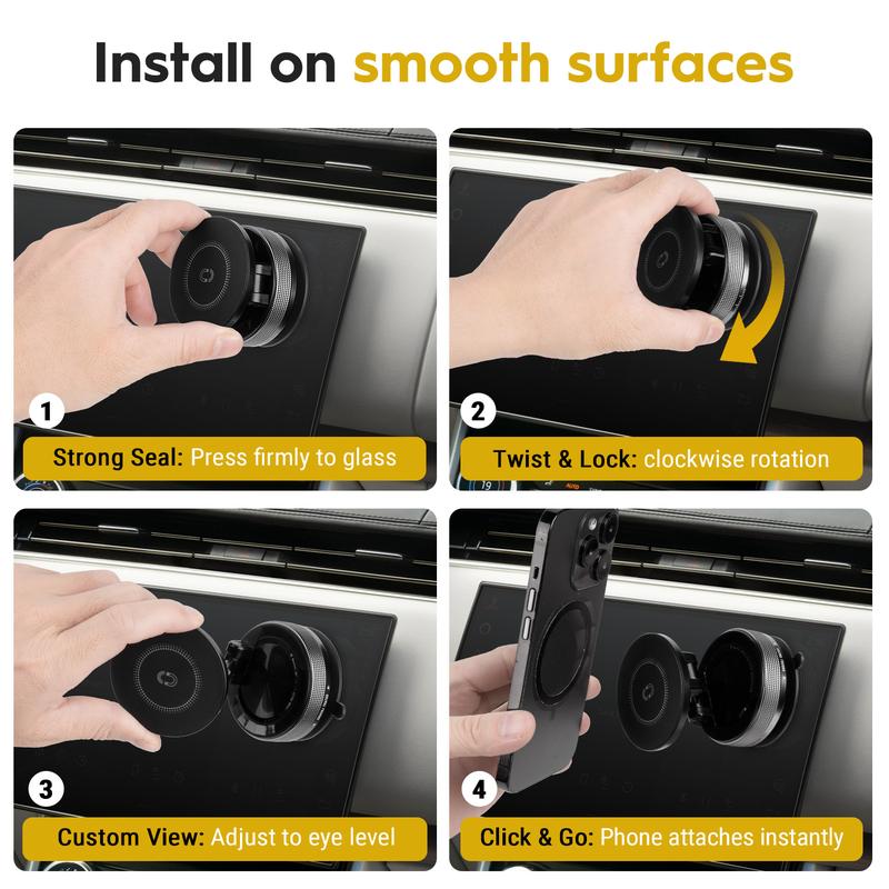 Strong Magnetic Car Phone Holder for iPhone 15/14/13/12 - 360° Rotating Foldable Vacuum Suction Mount Fits All Cars & Phones