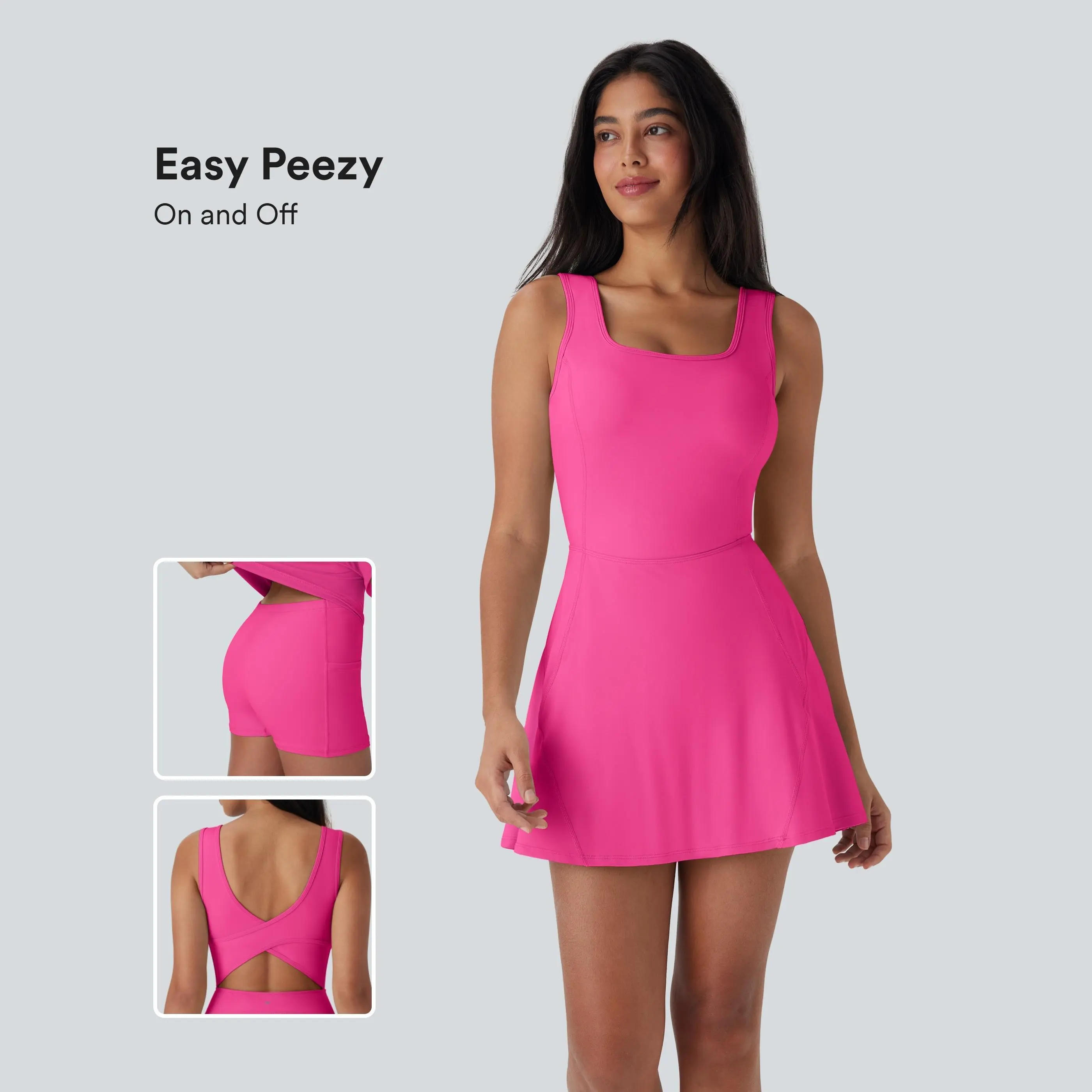 2026 Women's Softlyzero Airy U Neck 2-in-1 Pocket Mini InstantCool Dance Active Dress Easy Peezy Outfits