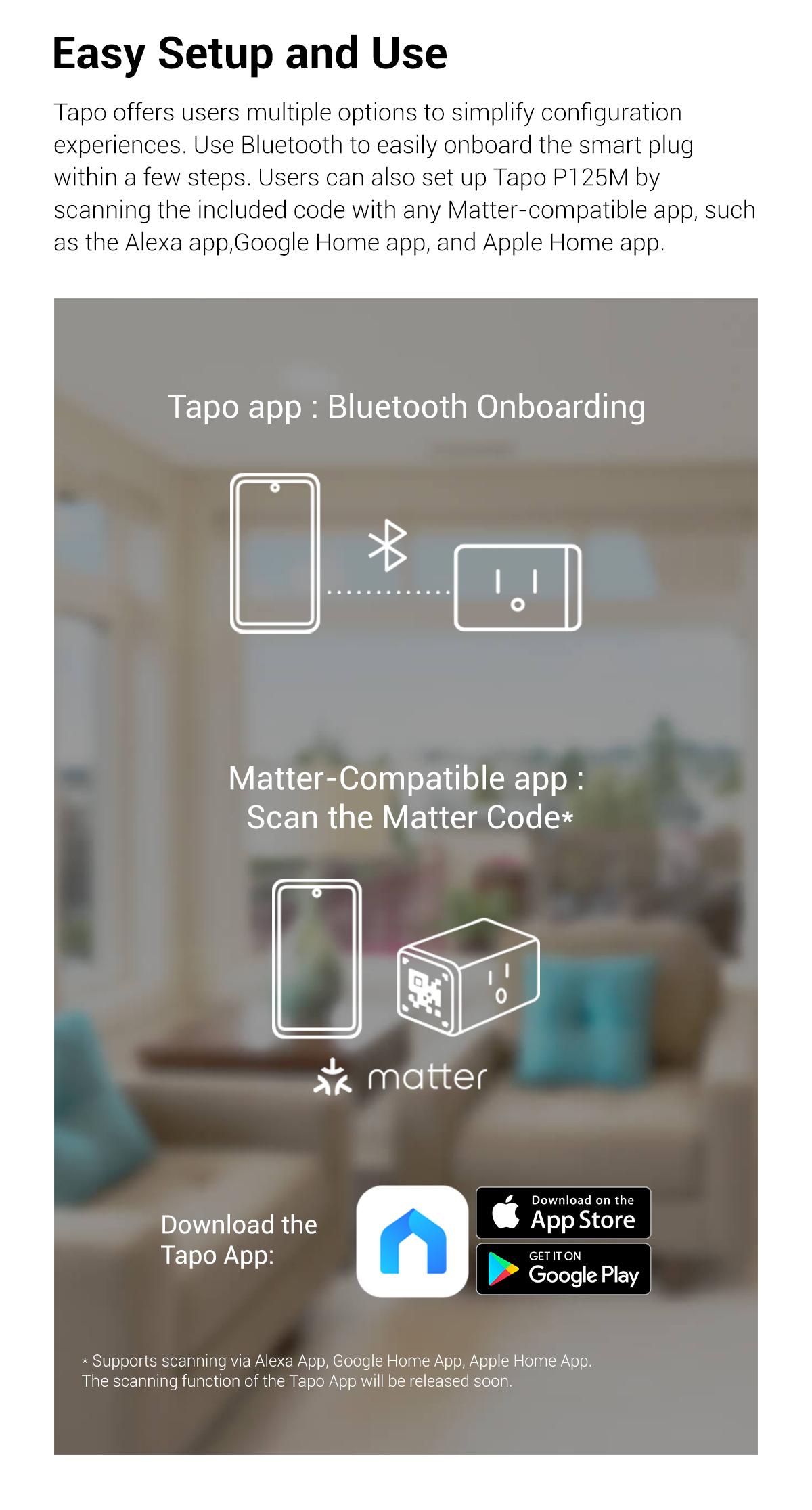 Tapo P125M (3-Pack) | Matter-Certified Mini Smart Plug, 15 A / 1,800 W | Works with Apple Home, Alexa, Google & SmartThings | Compact Flame-Retardant Design | Offline LAN Control | Bluetooth Easy Setup | 2.4 GHz Wi-Fi
