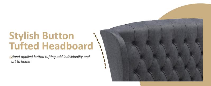 AMERLIFE Platform Bed Frame,Velvet Upholstered Sleigh Bed with Scroll Wingback Headboard&Footboard/No Box Spring Required/Christmas Gift/Best Gift Ideas