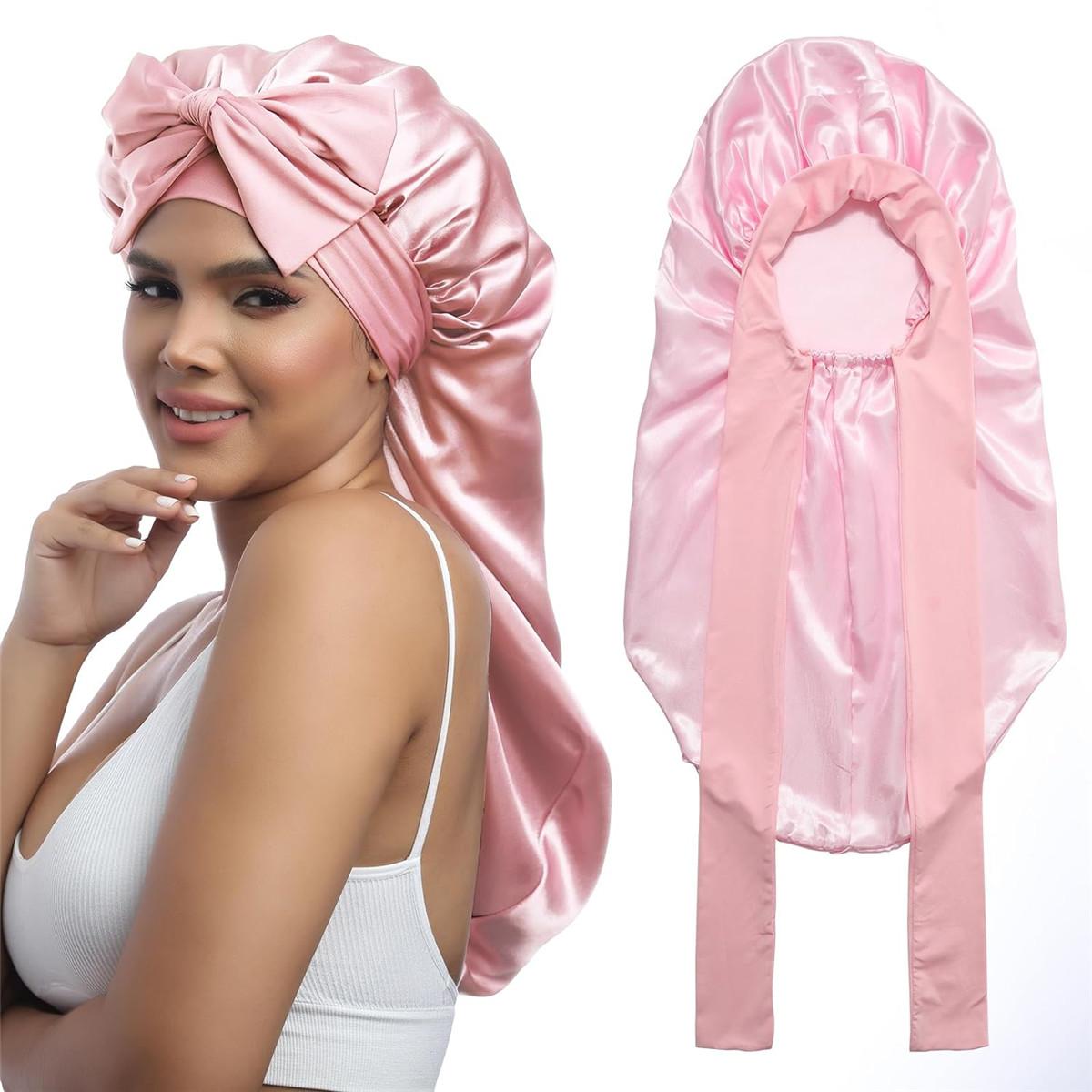 Single-Layer Summer Cool Style Solid Color Long Satin Bonnet Sleep Cap Adjustable Care Nightcap for Women Braids Curly Hair Natural Hair Wrap for Sleeping Cap with Tie Band Elastic Hair Care Bonnet Single-Layer Summer Cool Style Solid Color Long Satin Bonnet Sleep Cap Adjustable Care Nightcap for Women Braids Curly Hair Natural Hair Wrap for Sleeping Cap with Tie Band Elastic Hair Care Bonnet