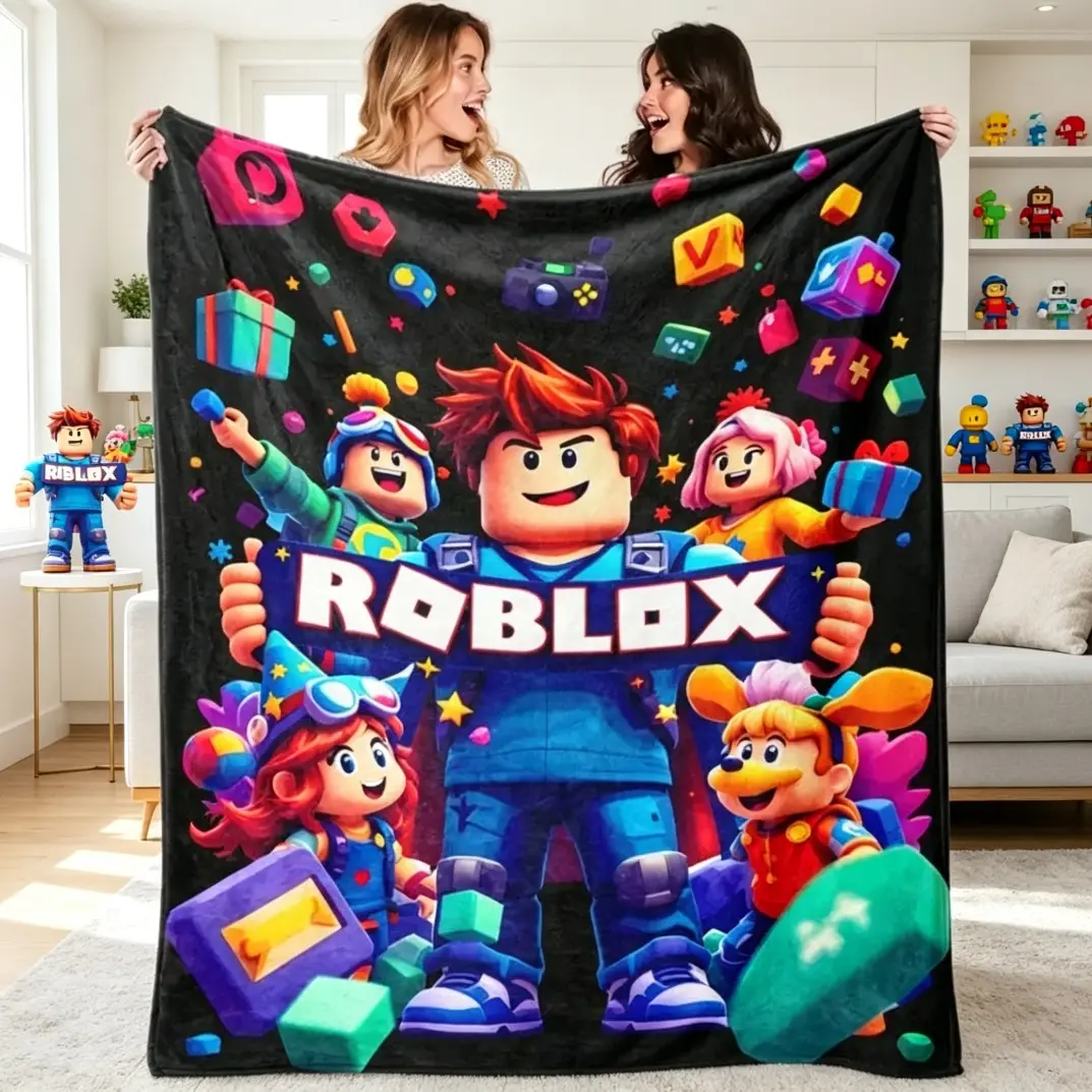 Roblox Flannel Blanket Plush Soft Throw Blanket for Bed Couch Sofa, Bedding Set Bed Sheets Comforter Style, Gamer Block Blanket for Adults Kids Bedroom Living Room Halloween Christmas Gift