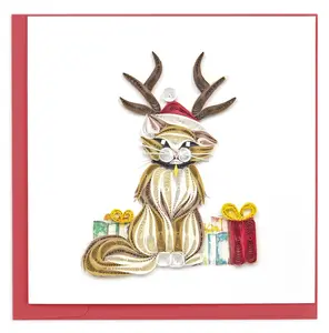 QUILLING CARD Quilled Holiday Cat Greeting Card - Perfect for the Holidays