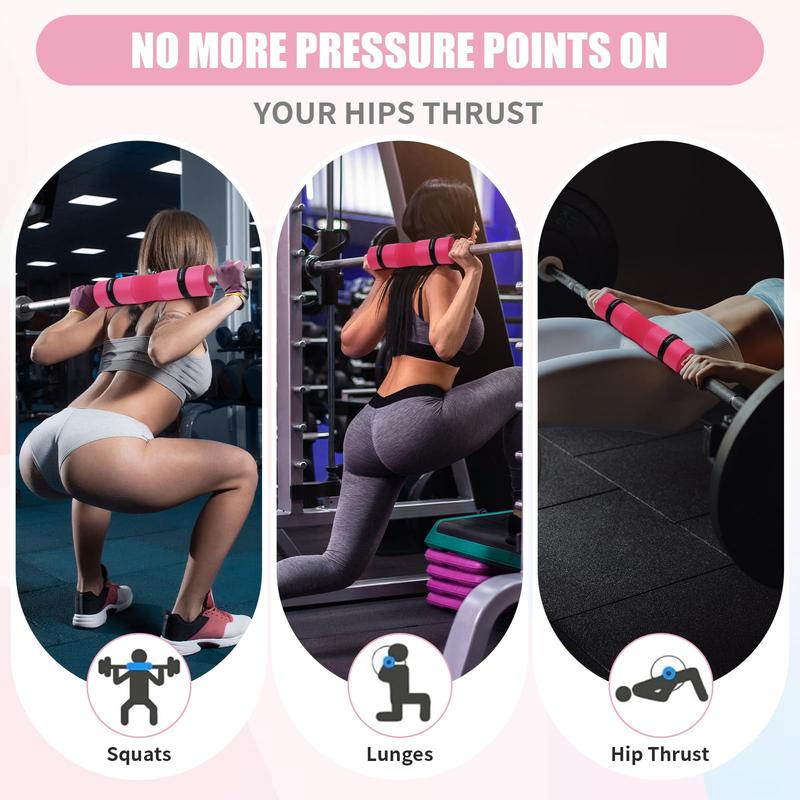 2/8/9Pcs Barbell Pad Set,Hip Thrust Pad, Squat Pad,Gym Accessories for Women with Bar Pad for Hip Thrust,Lifting Wrist Straps,Ankle Straps for Cable Machines Women,Resistance Bands,Carry Bag 8Pcs Pink