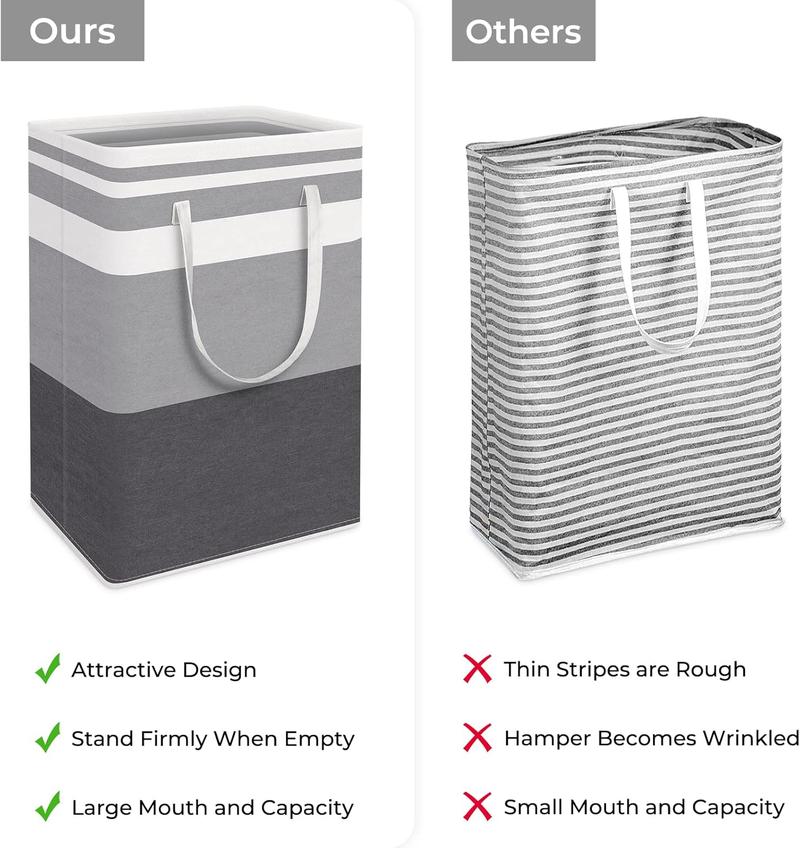 2 Pack Large Laundry Baskets, Waterproof, Freestanding Laundry Hampers, Collapsible Clothes Hamper with Reinforced Handles in Laundry Room, College Dorm, Bathroom, Bedroom (Grey, 75Lx2)