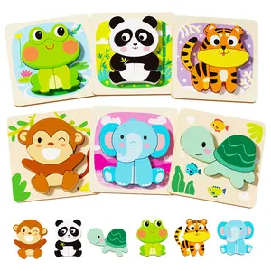 Wooden Puzzle Set with 6 Animals, Montessori Learning Toys for Toddlers 1-3 Years, Ideal for Home Preschool Education, Features Safe Natural Wood Materials and Colorful Animal Designs