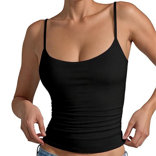 Womens Camisole with Shelf Bra Camis Undershirts Adjustable Spaghetti Strap Black