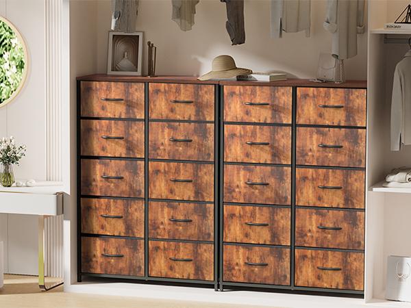 Sweet Furniture S - Tall Fabric Storage Tower Dresser with 10 Drawers and Wood Top for Bedroom
