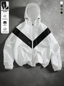 Men’s color-block lightweight hooded jacket made from windproof, abrasion-resistant fabric featuring slanted zip pockets—ideal for streetwear, trendy gatherings, everyday casual wear, and commuting; a versatile, lightweight jacket suitable for spring and