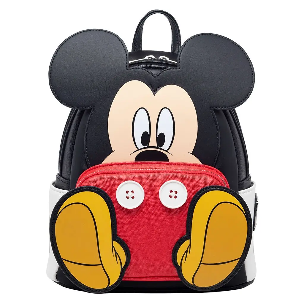 Loungefly Trendy Disney Mickey Mouse Cosplay Mini Backpack - 707 Street Exclusive, PU Leather, Printed Details, Real Buttons, Graphic Design, Hand Wash Only, Trendy Backpack