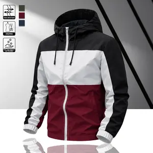 Men's Color Block Hooded Jacket - Lightweight Windbreaker, Casual Zip-Up Spring Fall Jacket