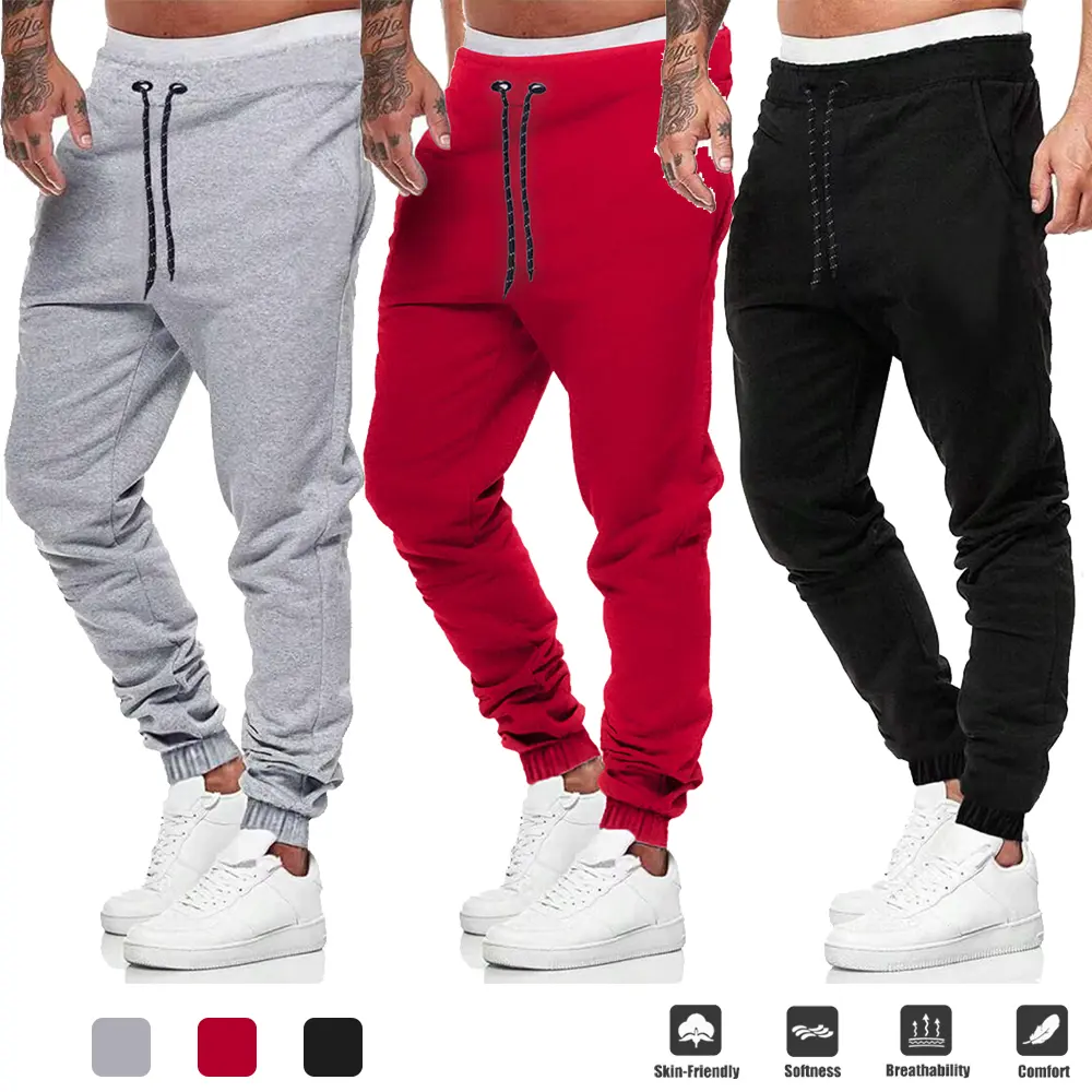 Men’s jogger sweatpants with a crotch gusset and elastic waistband, street-style casual long pants with drawstring closure, made from skin-friendly, soft knit fabric—ideal for everyday outings and relaxed wear, suitable for all seasons.
