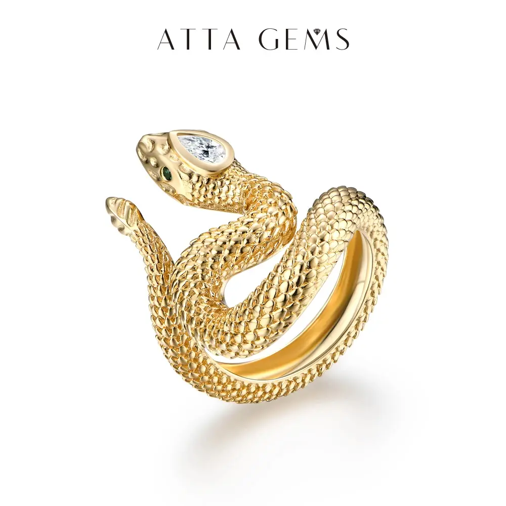 Women's D Color VVS1 Clarity Pear Cut Snake Sparkling Moissanite Ring - Summerwins R081 Model, Luxe Shine Artificial Gemstone Jewelry, Ideal Gift for Women, Beautiful Rings, Snake Shape, Vvs1 Clarity, Luxe Shine, Fine Moissanite Rings, Moissanite Stone