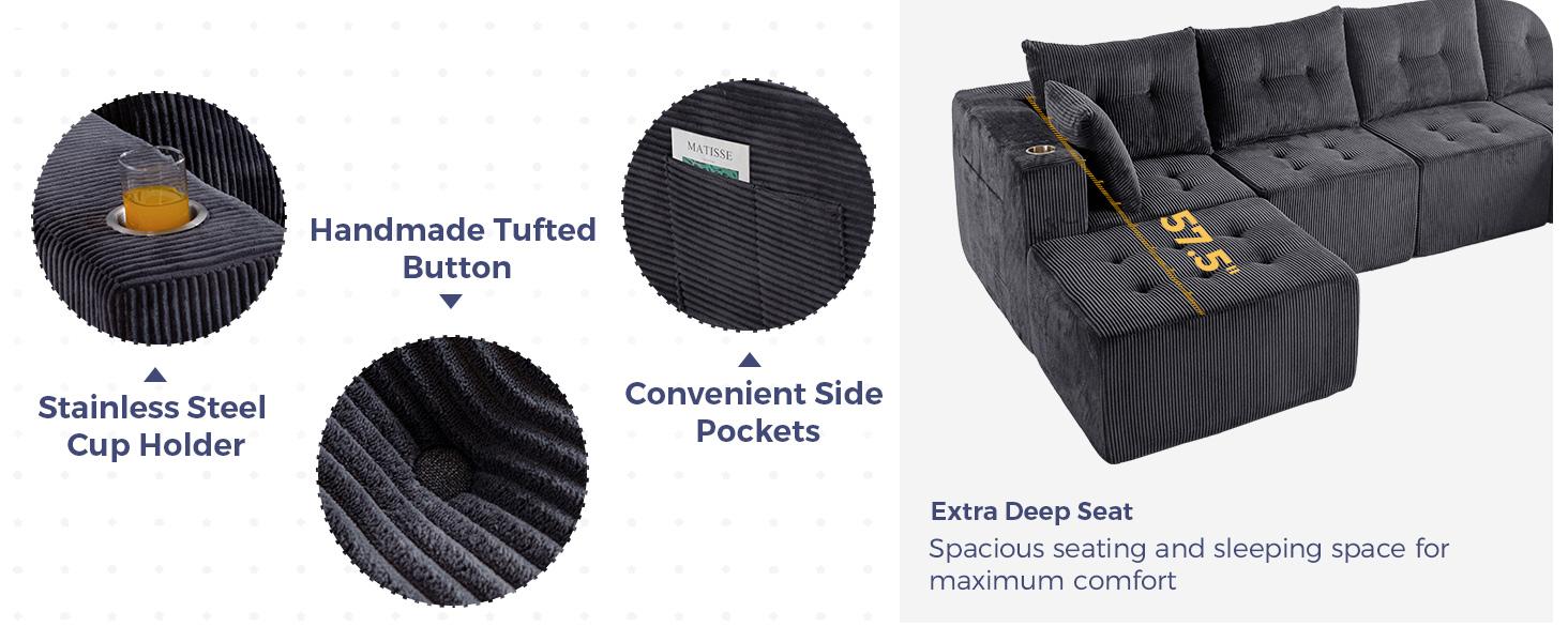 MAXYOYO Modular Sectional Sofa Couch, U Shaped Modern Cloud Couch with 2 Ottomans, Sofa in A Box, Tufted 6-Seat Boneless Sleeper Chair for Living Room, No Assembly Required