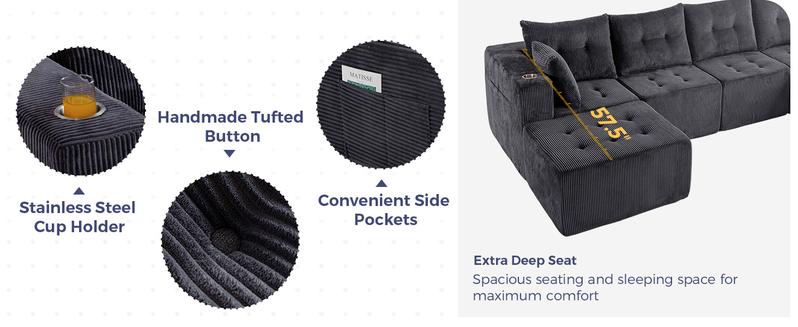 MAXYOYO Modular Sectional Sofa Couch, U Shaped Modern Cloud Couch with 2 Ottomans, Sofa in A Box, Tufted 6-Seat Boneless Sleeper Chair for Living Room, No Assembly Required