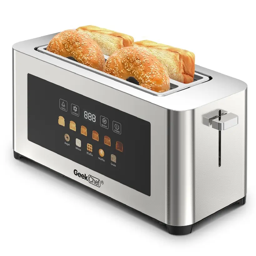 4-Slice Extra-Wide Toaster with Stainless Steel Housing, LED Touch Display, 6 Browning Levels, Multiple Bread Settings, Reheat & Defrost, Anti-Jam, Auto Shut-Off for Family Kitchens