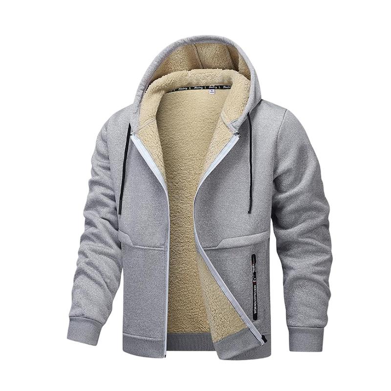 2PCS - Autumn And Winter Men's Simple Solid Color Hoodie, Drawstring Hooded Cardigan Coat, Men's Winter Clothing, Autumn And Winter Sports Outdoor Wear
