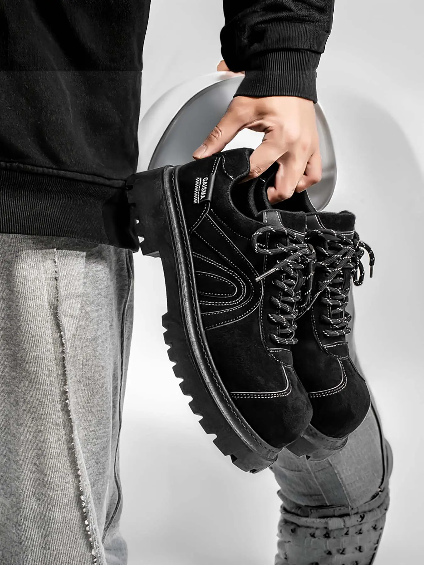 Men's Retro Thick-Soled Work Shoes, Worker Work Shoes, Nonslip Work Shoes, Suede Elevated Casual Sneakers, Non-Slip Durable Chunky Shoes, Footwear, Working Shoes, Walking Shoes