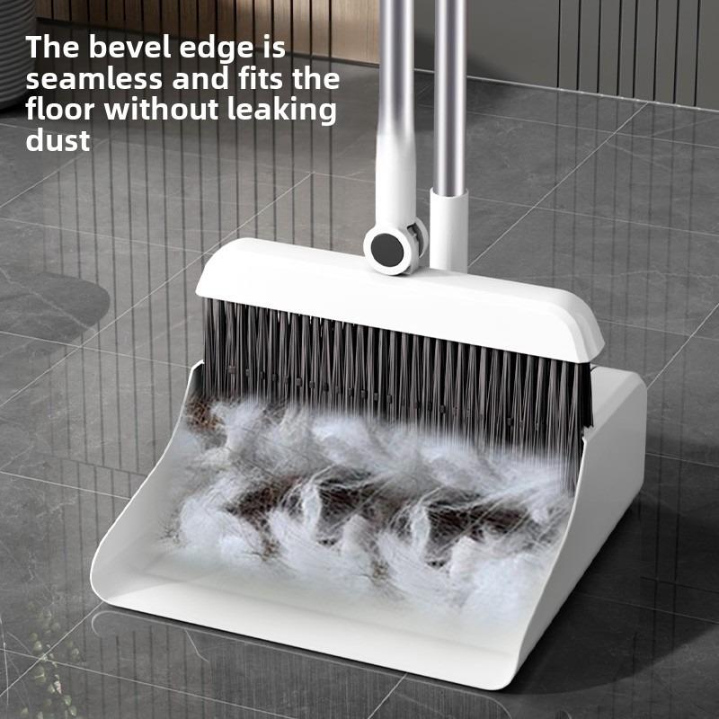 3-in-1 High-Efficiency Ergonomic Long Handle Floor Cleaning Kit Durable Broom Dustpan & Brush Set for Home Office School Dorms with Extended Scraper Non-Stick Hair Foldable Storage