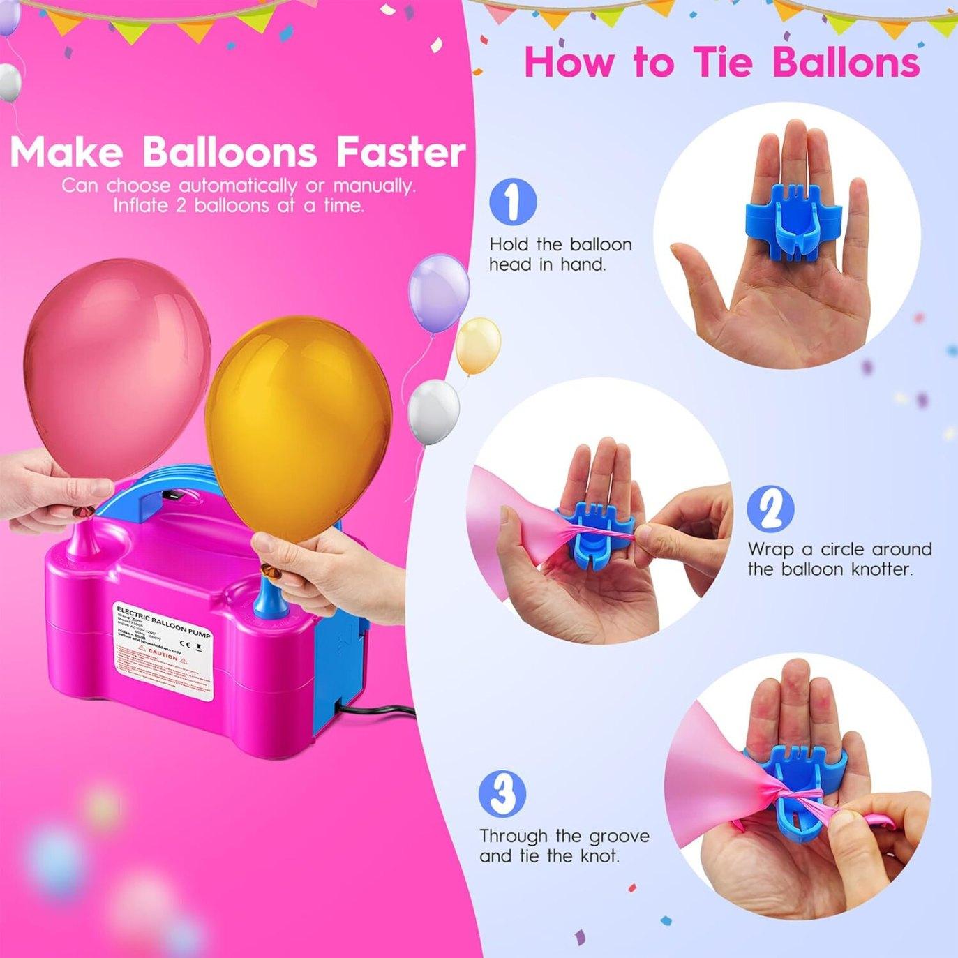 Portable Electric Balloon Pump - 110V 600W Dual Nozzle Balloon Inflator Pump with 113 Accessories（Including Balloon, Balloon Arch Kit, Balloon Blower Air Pump Machine Decorations for Party.