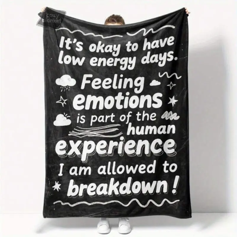 2D Flat Weighted Blanket with Positive Affirmations, Mindfulness Phrases - Anxiety-Relieving, Curl-Up, Gentle Soft, Emotional Regulation All-Season Bedding Throw for Bedtime Relaxation, Couch, Anxiety-Relieving Blankets, Curl-Up Blankets