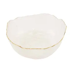 KAWASIMAYA 650ml Small Gold Rimmed Glass Bowl - Perfect for Salads, Desserts, Yogurt, and Fruit