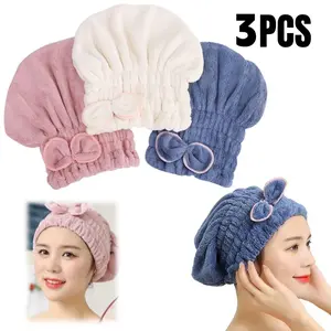 3PCS Fast Drying Hair Drying Caps Towel Turban Wrap ,Microfiber Hair Towel Caps, Extrame Soft & Ultra Absorbent for Wet Hair Women