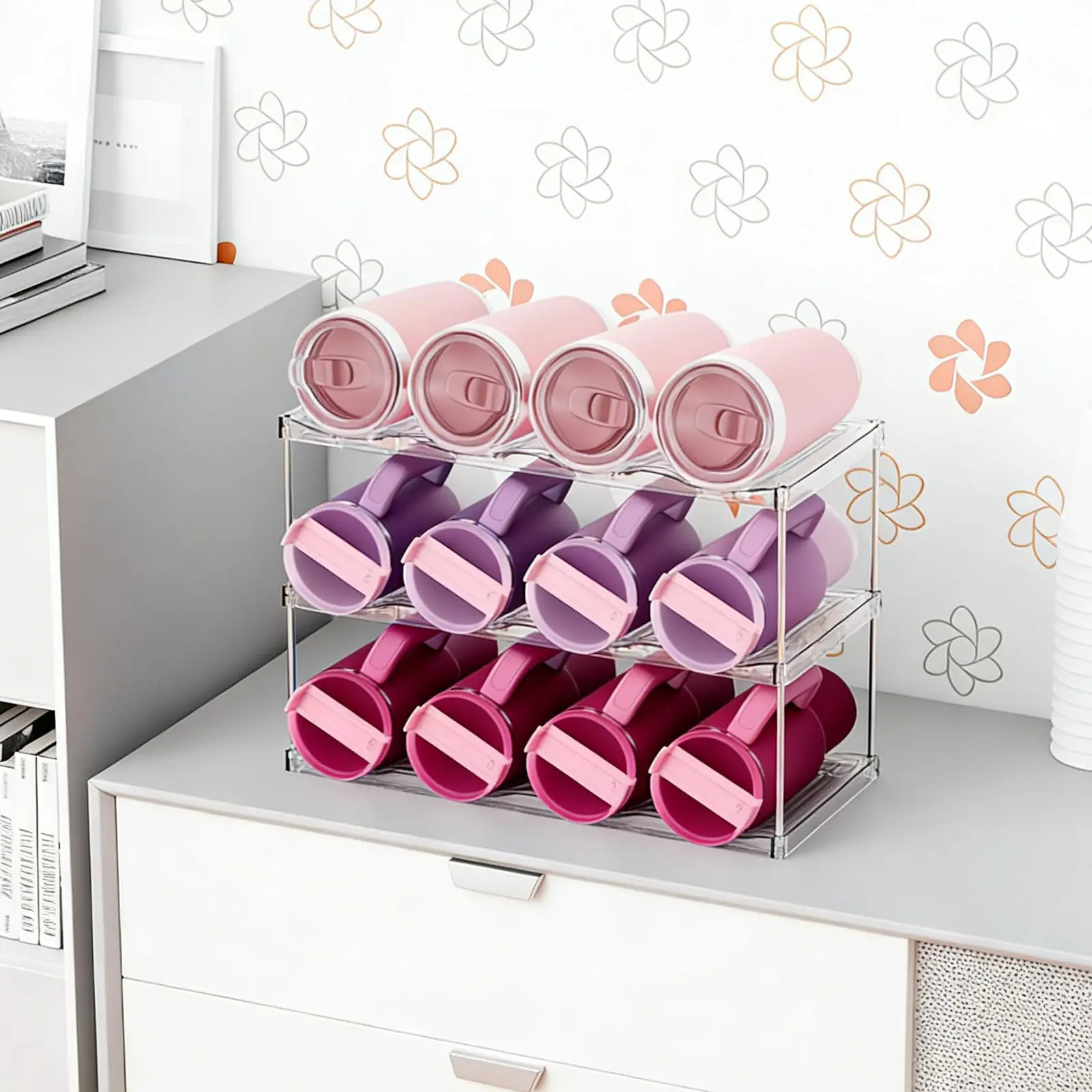 Larger Water Bottle Organizer for Stanley 40 oz Tumbler, 3 Pack Stackable Cabinet Storage Rack, Kitchen Tumbler Holder for Stanley Cup Accessories
