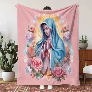 Super Soft Virgin Mary Printed Flannel Blanket - Perfect for Bed, Sofa, and Outdoor Camping - Versatile All-Season Gift