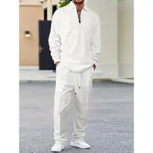 Men's Two-Piece Suit Solid Color Knitting Suit, Pullover and Drawstring Pants-Everyday Wear Comfortable Clothing