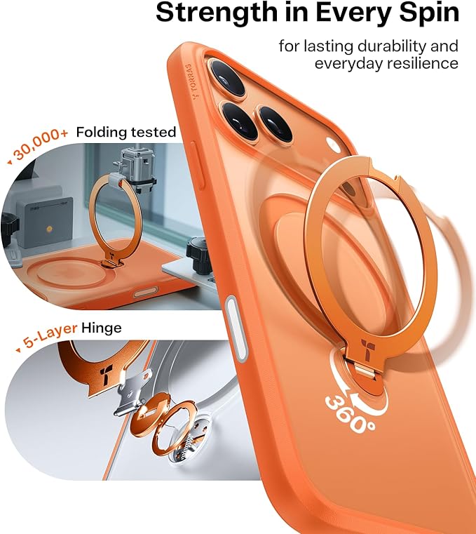 TORRAS OStand Spin Magnetic Stand for iPhone 16/15/14/13 Pro Max Samsung S25/24 Ultra plus Case, Fit for MagSafe, Military Grade Protective Case with Kickstand 360° Rotatable for iPhone, Samsung Landscape Holder