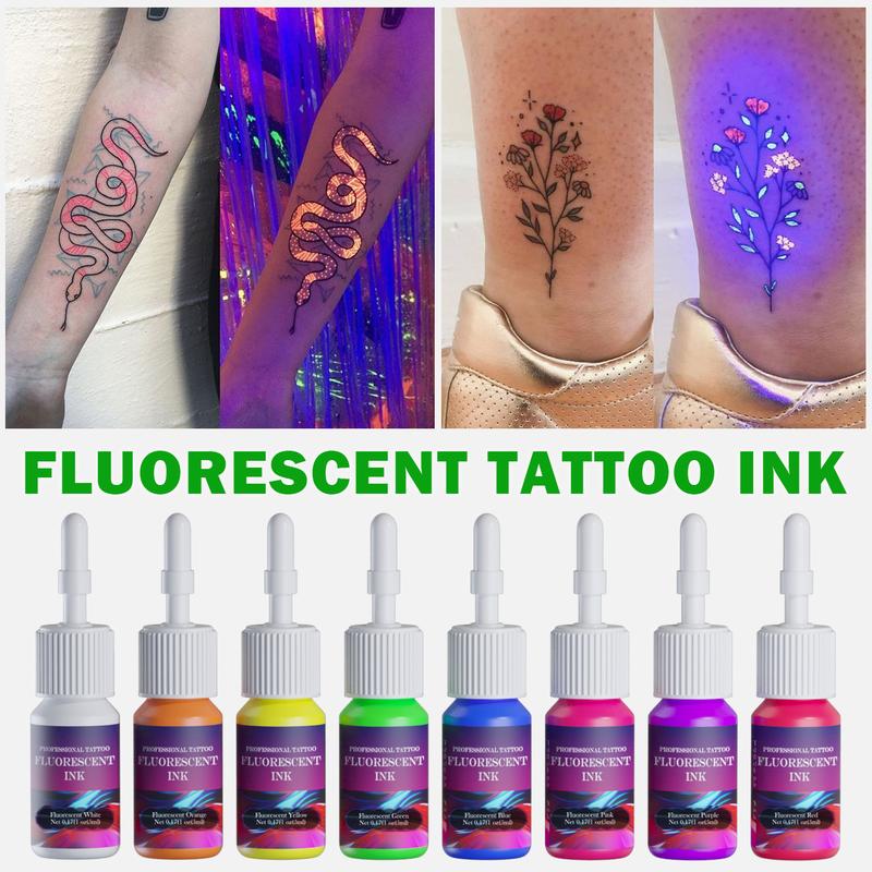 DMTATTOO 5ML Fluorescent Tattoo Ink 8pcs Kit UV Tattoo Pigments Natural Plant Extract Pigment Professional Tattoo Inks 8 Colors for Body Art