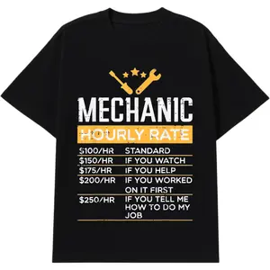 Funny Mechanic Graphic Tee for Men - Oversized Streetwear T-Shirt with Hourly Rate Joke - Gift for Blue Collar Workers Crewneck Breathable