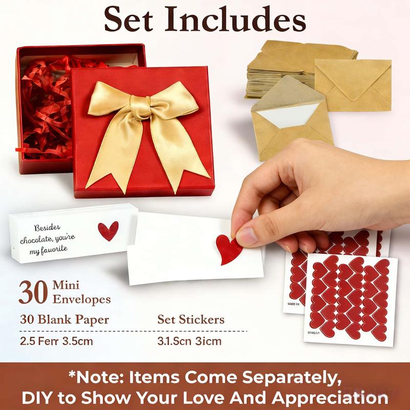 DIY Love Notes Box - Mini Blank Cards & Envelopes for Him Her - Cute Valentine’s Day Anniversary Gift for Boyfriend Valentine's Day