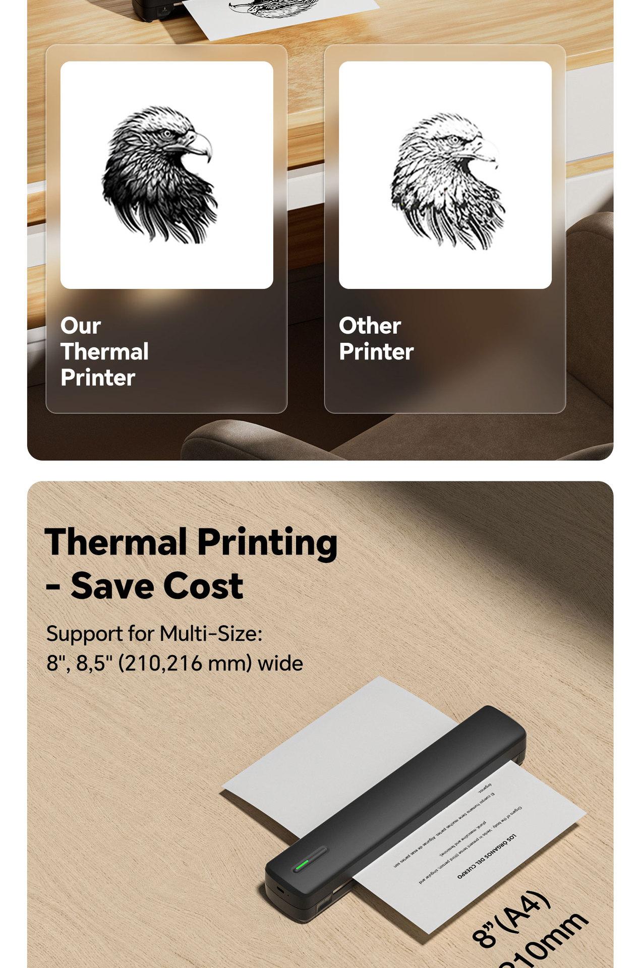 Portable Thermal Printer D810 - Wireless A4 Printer for Office School Travel Home Tattoo Scenarios Ideal Gift