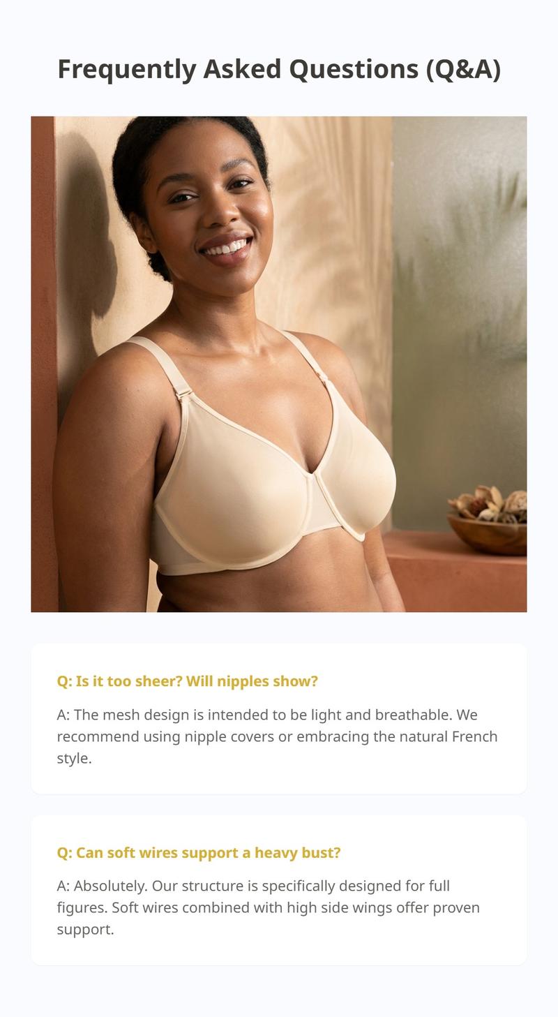 HSIA Enchante Unlined Plus Size Smooth No Lace & Lace Semi Sheer Mesh Underwire Full Coverage Minimizer Bra with Convertible Straps & Smoothing U-Back Invisible Look for Curvy Women