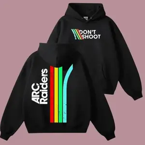 ARC Raiders Striped Graphic Hoodie, Vintage Style Pullover with Bold Multicolor Lines and Don’t Shoot, Cozy Unisex Streetwear for Retro Gaming & Aesthetic Fans, game shirt, ARC game