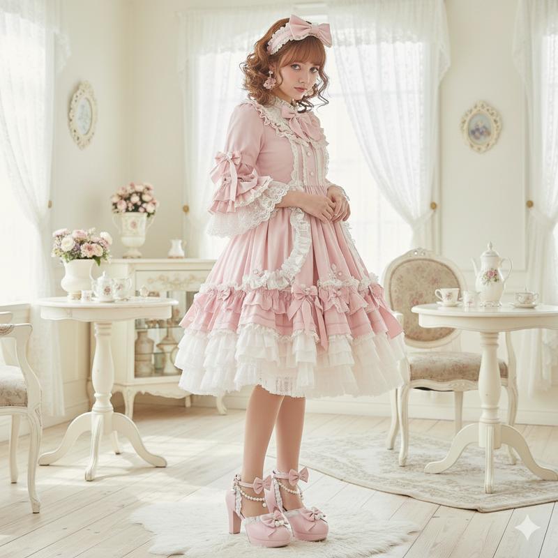 Womens Mary Jane Lolita Pumps Round Toe Platform Chunky High Heels Bow Ankle Strap Pearl Chains Party Gifts for her Wedding Dress Kwaii Cute Shoes Valentine Party Heels