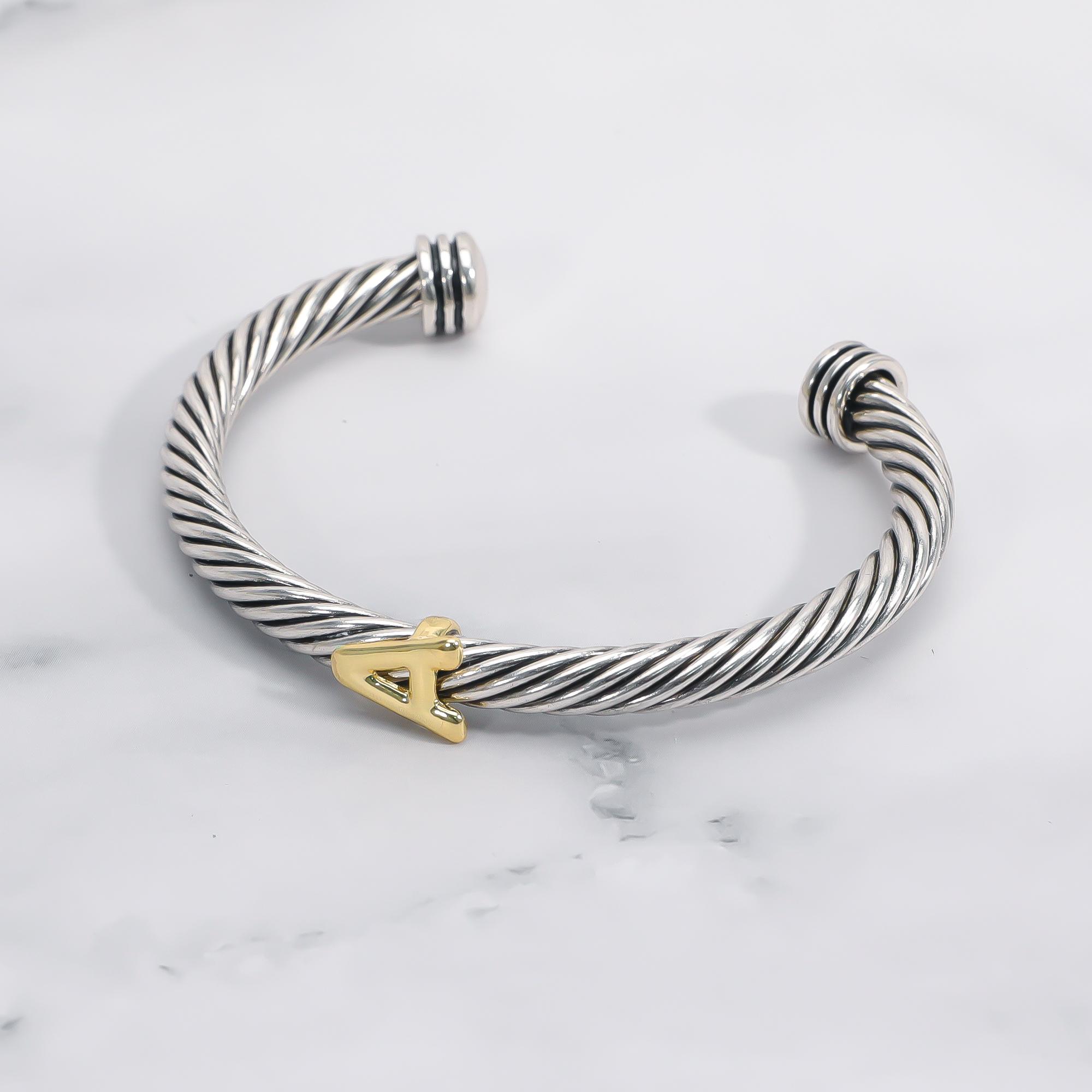 MYTYS 26 Initial Letter Cuff Bracelet Twisted Braided Opening Size Classic Cable Two-tone Design Women's Fashion Trendy Jewellery Accessories