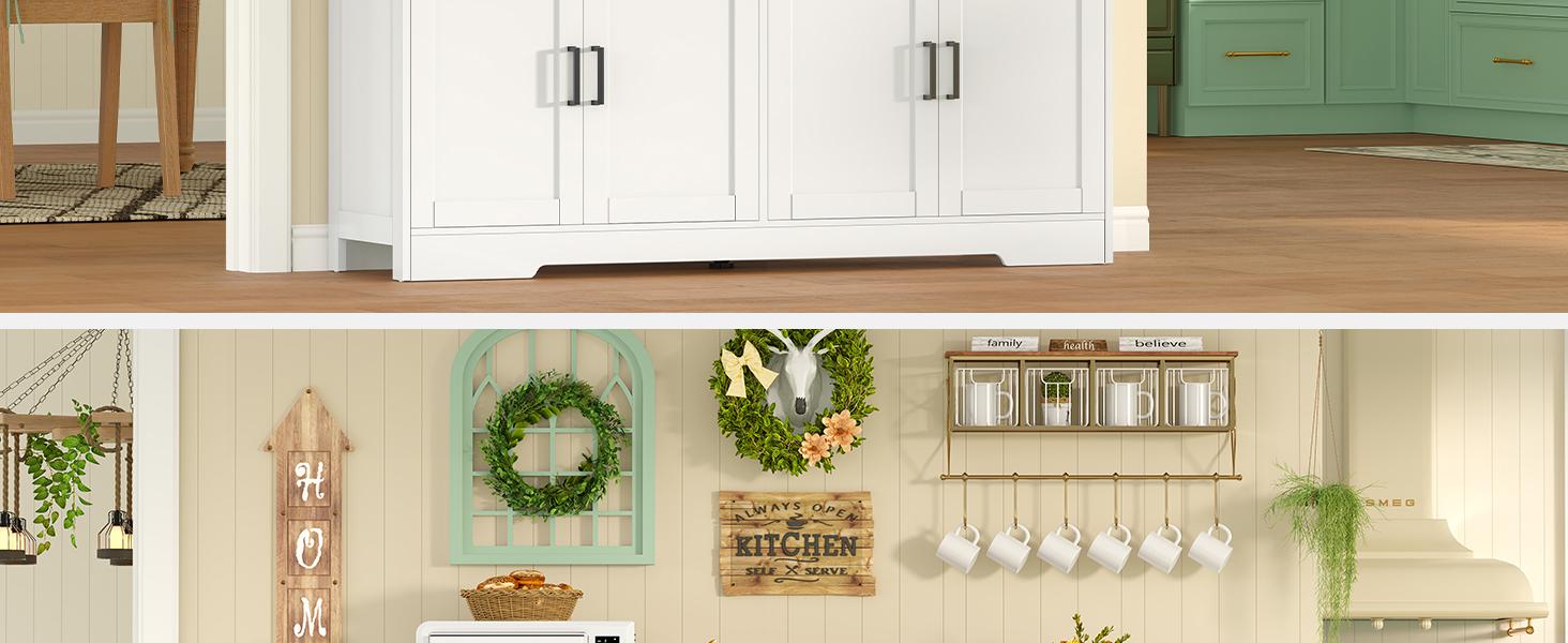 Fabiula Modern Sideboard Buffet Cabinet with Storage 4 Barn Doors Wood Coffee Bar Cabinet for Kitchen Living Room  Farmhouse Cupboard Farmhouse  Furniture