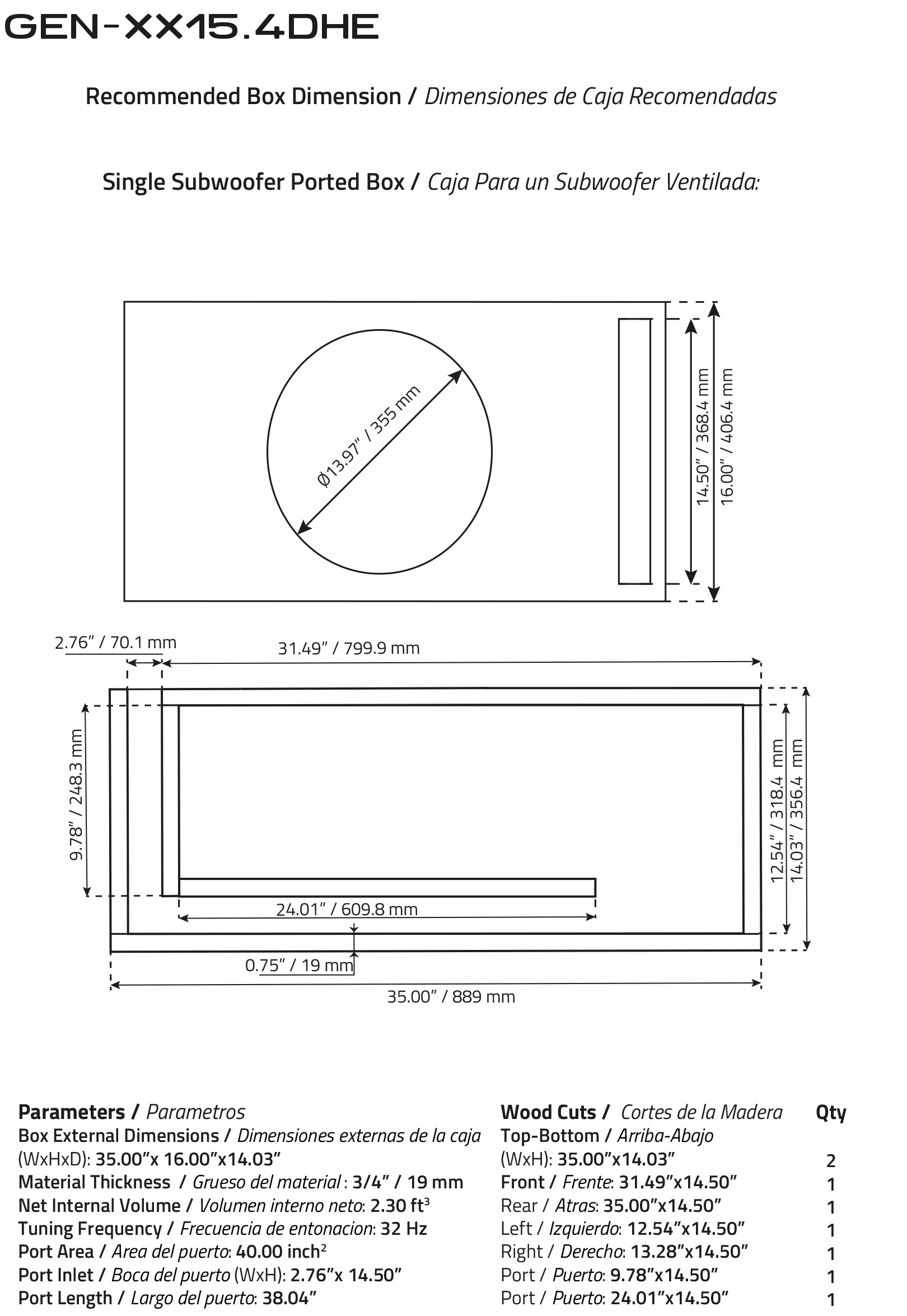 GEN-XX 15" High Excursion Subwoofer Double Stacked Magnets 600 Watts Rms DVC  4-Ohm (GEN-XX15.4DHE)