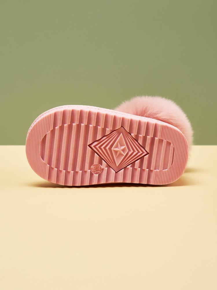 Baby Girl Sparkly Snow Boots with Fleece-Lined Thickened Soft Sole, Glittery Pink Low-Top Winter Shoes with Heart Pom-Poms & Closure for Toddlers Infants Outdoor Play, Cute Cartoon Pattern Winter Boots zipper