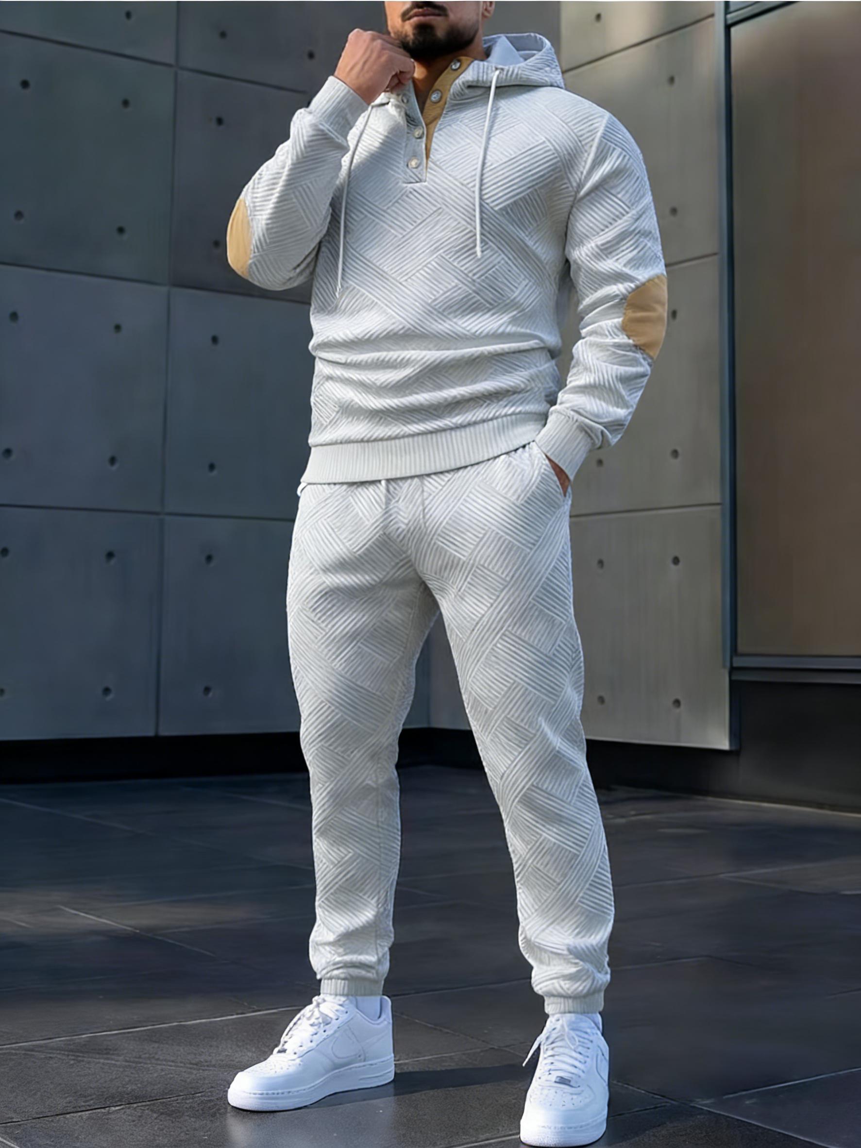 Men's casual fashion suit knitted jacquard sweatshirt and pants two-piece set