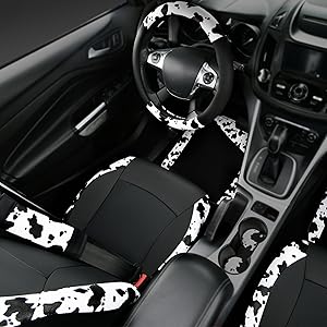 CAR PASS Waterproof Universal Fit Car Floor Mats, Cow Print Car Mats Fit for SUV,Vans,sedans, Trucks,Heel Backing,Cute Women Girly Funny Black White
