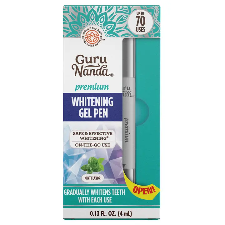 GuruNanda Whitening Gel Pen for Brighter Smiles, Mint Flavor, Travel-Friendly,  Vegan, Gluten Free, Sugar Free, Up to 70 Uses