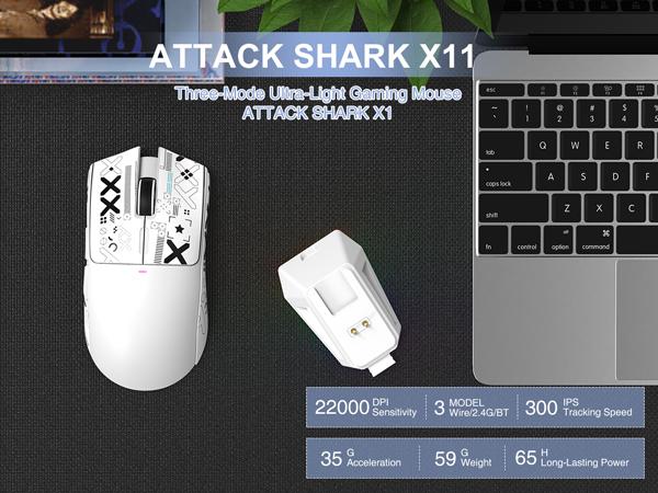 ATTACK SHARK X11 59g Lightweight Wireless Gaming Mouse,with Grip Tape,RGB Charging Dock,up t0 22000 DPI,PixArt PAW3311 Gaming Sensor,for PC Mac Gamers