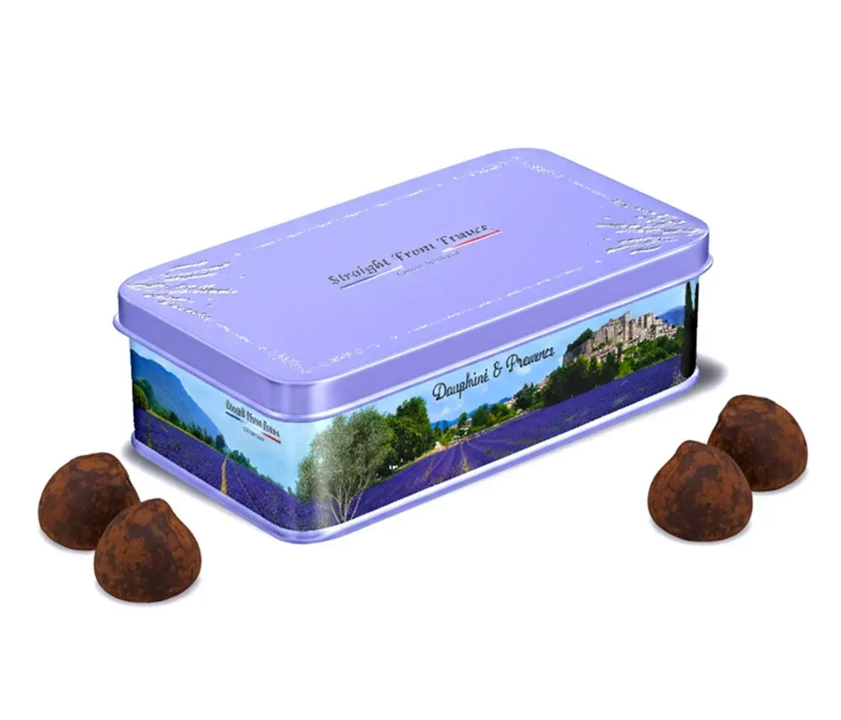 Straight from France Genuinely French Assorted Gourmet Dark Chocolate Truffles with Cocoa, 20-Piece, 7 Oz Cupboard-Ready Gift Tin, Tea, Chocolate Dessert, Mixed, Gift Box With Themed Artwork, Palm), Easter, Just Because Gift